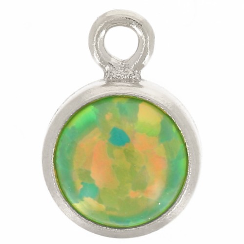 Breloque ronde 4.6 mm avec cabochon imitation Vert Opal - Argent 925 x1
