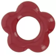 Pendentifs fleur 18 mm en métal et résine époxy - Rouge foncé x4