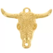 Pendentif tête de taureau - crâne de buffle ethnique 32x38 mm - Doré à l'or fin x1
