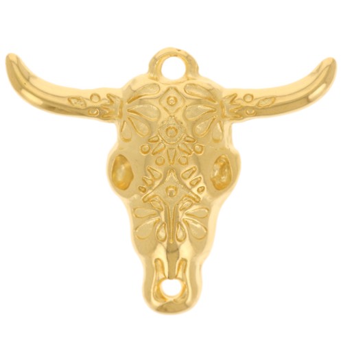 Pendentif tête de taureau - crâne de buffle ethnique 32x38 mm - Doré à l'or fin x1