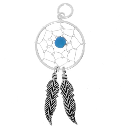 Pendentif attrape rêves 12 mm Argent 925/Turquoise x1