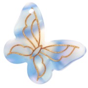 Pendentif papillon 22x29 mm en acétate - Marbré Bleu - Violet nacré x1