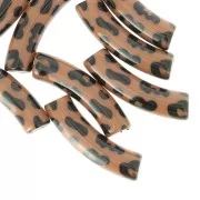 Perles tube incurvé en acrylique opaque 32x8mm - Motif léopard - Marron - Noir x4