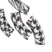 Perles tubes incurvé en acrylique 35x11 mm - Motif Pied de poule - Noir - Blanc x4