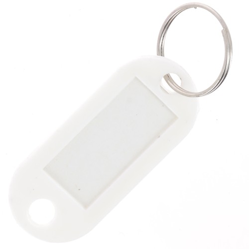 Porte clés avec étiquette 50x22 mm en plastique pour grigri de sac - Blanc x1