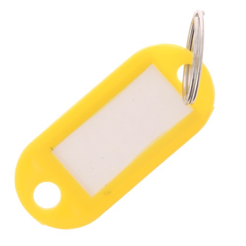 Porte clés avec étiquette 50x22 mm en plastique pour grigri de sac - Jaune x1
