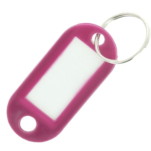 Porte clés avec étiquette 50x22 mm en plastique pour grigri de sac - Prune x1