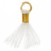 Pompon imitation coton 12 mm avec attache perle - Doré - Blanc x1