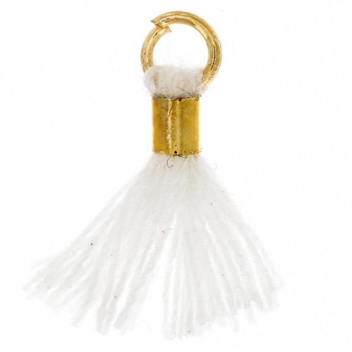 Pompon imitation coton 12 mm avec attache perle - Doré - Blanc x1