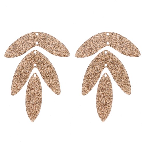 Set de 6 pendentifs feuilles 62x45 mm en acrylique à monter - Pailleté bronze