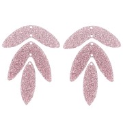 Set de 6 pendentifs feuilles 62x45 mm en acrylique à monter - Pailleté vieux rose