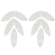 Set de 6 pendentifs feuilles 62x45 mm en acétate à monter - Blanc nacré|raw }}