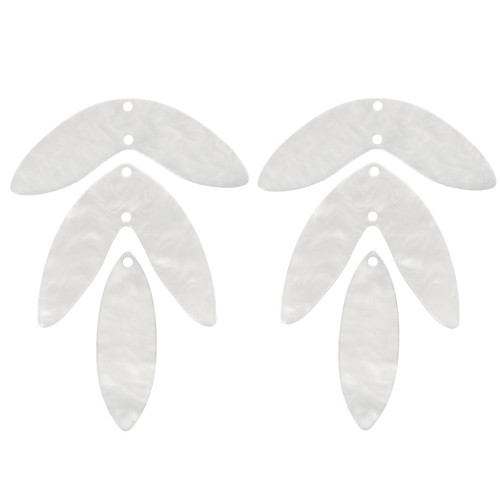 Set de 6 pendentifs feuilles 62x45 mm en acétate à monter - Blanc nacré