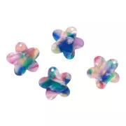 Breloque fleur 19 mm en acétate - Ecaille de tortue - Bleu - Rose - Vert nacré x1