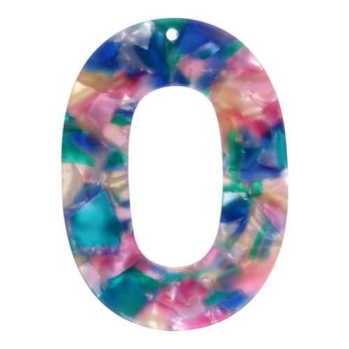 Pendentif ovale évidé 47x34mm acétate - Ecaille de tortue Bleu - Rose - Vert nacré