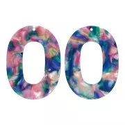 Pendentif ovale évidé 47x34mm acétate - Ecaille de tortue Bleu - Rose - Vert nacré