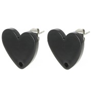 Clous d'oreilles coeur en acrylique 14x15.5 mm - Noir x2|raw }}