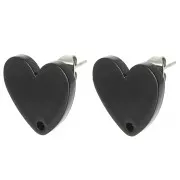 Rouge - Clous d'oreilles coeur en acrylique 14x15.5 mm - Noir x2 Clous d'oreilles coeur en acrylique 14x15.5 mm - Noir x2