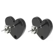 Clous d'oreilles coeur en acrylique 14x15.5 mm - Noir x2