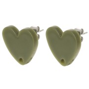 Clous d'oreilles coeur en acrylique 14x15.5 mm - Olive x2|raw }}