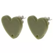 Rouge - Clous d'oreilles coeur en acrylique 14x15.5 mm - Olive x2 Clous d'oreilles coeur en acrylique 14x15.5 mm - Olive x2