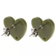 Clous d'oreilles coeur en acrylique 14x15.5 mm - Olive x2