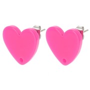 Clous d'oreilles coeur en acrylique 14x15.5 mm - Fuschia x2|raw }}