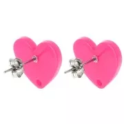 Clous d'oreilles coeur en acrylique 14x15.5 mm - Fuschia x2