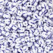 Preciosa Perles rocailles rayées 8/0 - 3 mm - Blanc - Bleu x20g
