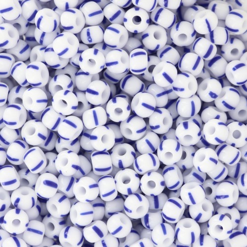 Preciosa Perles rocailles rayées 8/0 - 3 mm - Blanc - Bleu x20g