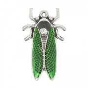 Pendentif cigale résine époxy 32x19 mm Vert/argenté vieilli x1|raw }}