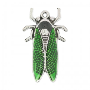 Pendentif cigale résine époxy 32x19 mm Vert/argenté vieilli x1