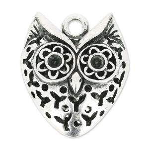 Pendentif hibou 29 mm argenté vieilli x1