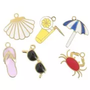 Mix de breloques époxy - Eté - Exclu Perles&Co - Acier inox 304L Doré x6