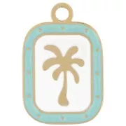 Breloque rectangle palmier 20x13 mm - Acier inox 304L Doré - Blanc - Bleu clair x1