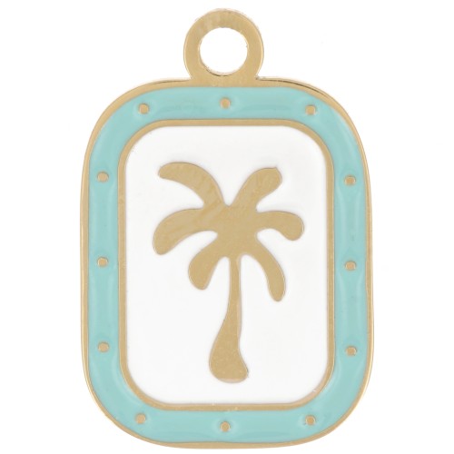 Breloque rectangle palmier 20x13 mm - Acier inox 304L Doré - Blanc - Bleu clair x1
