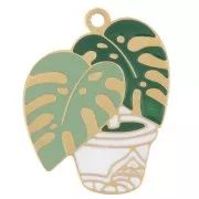 Breloque Philodendron 18x14 mm résine époxy - Acier inox 304L Doré - Vert