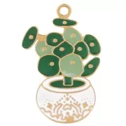 Breloque Pilea plante 18x12 mm résine époxy - Acier inox 304L Doré - Vert