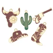 Mix de breloques époxy Western - Exclu Perles&Co - Acier inox 304L Doré x5