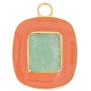 Pendentif rectangle 23x18 mm pierre gemme Amazonite & époxy Orange Doré à l'or fin|raw }}
