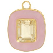Pendentif rectangle 23x18 mm pierre gemme Citrine & époxy rose - Doré à l'or fin|raw }}