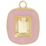Pendentif rectangle 23x18 mm pierre gemme Citrine & époxy rose - Doré à l'or fin