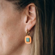 Pendentif rectangle 23x18 mm pierre gemme Citrine & époxy rose - Doré à l'or fin