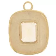 Pendentif rectangle 23x18 mm pierre gemme Citrine & époxy rose - Doré à l'or fin