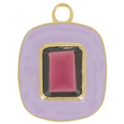 Pendentif rectangle 23x18 mm pierre gemme Grenat & époxy lilas - Doré à l'or fin|raw }}