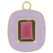 Pendentif rectangle 23x18 mm pierre gemme Grenat & époxy lilas - Doré à l'or fin