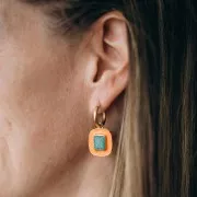 Pendentif rectangle 23x18 mm pierre gemme Grenat & époxy lilas - Doré à l'or fin