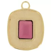 Pendentif rectangle 23x18 mm pierre gemme Grenat & époxy lilas - Doré à l'or fin