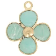 Pendentif fleur 16 mm en pierre gemme - Doré à l'or fin - Amazonite x1