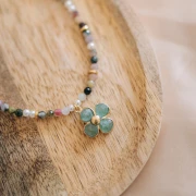 Pendentif fleur 16 mm en pierre gemme - Doré à l'or fin - Amazonite x1